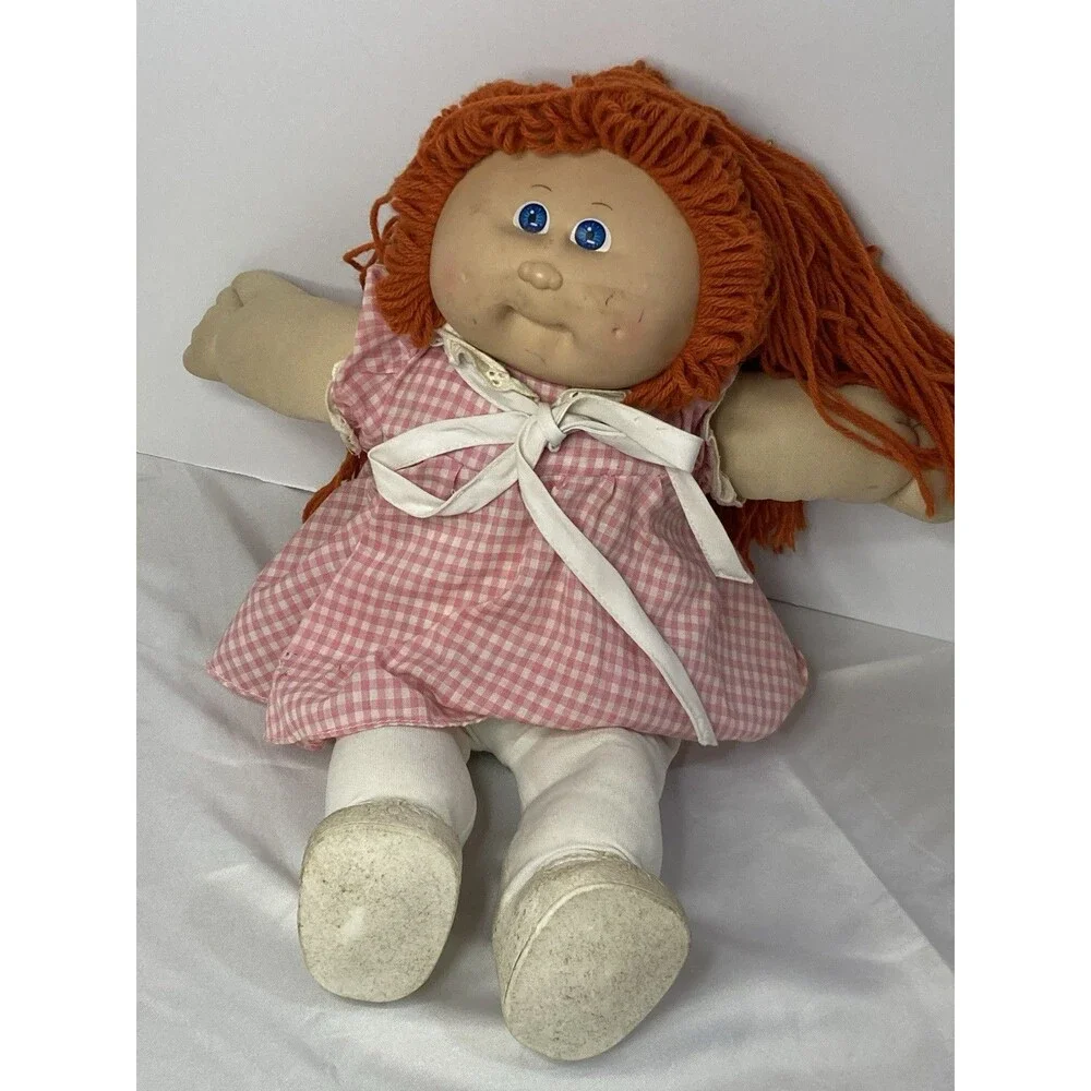 Coleco Cloth Rag Play Doll Girl Light Complexion Red Yarn Hair Pink Gingham